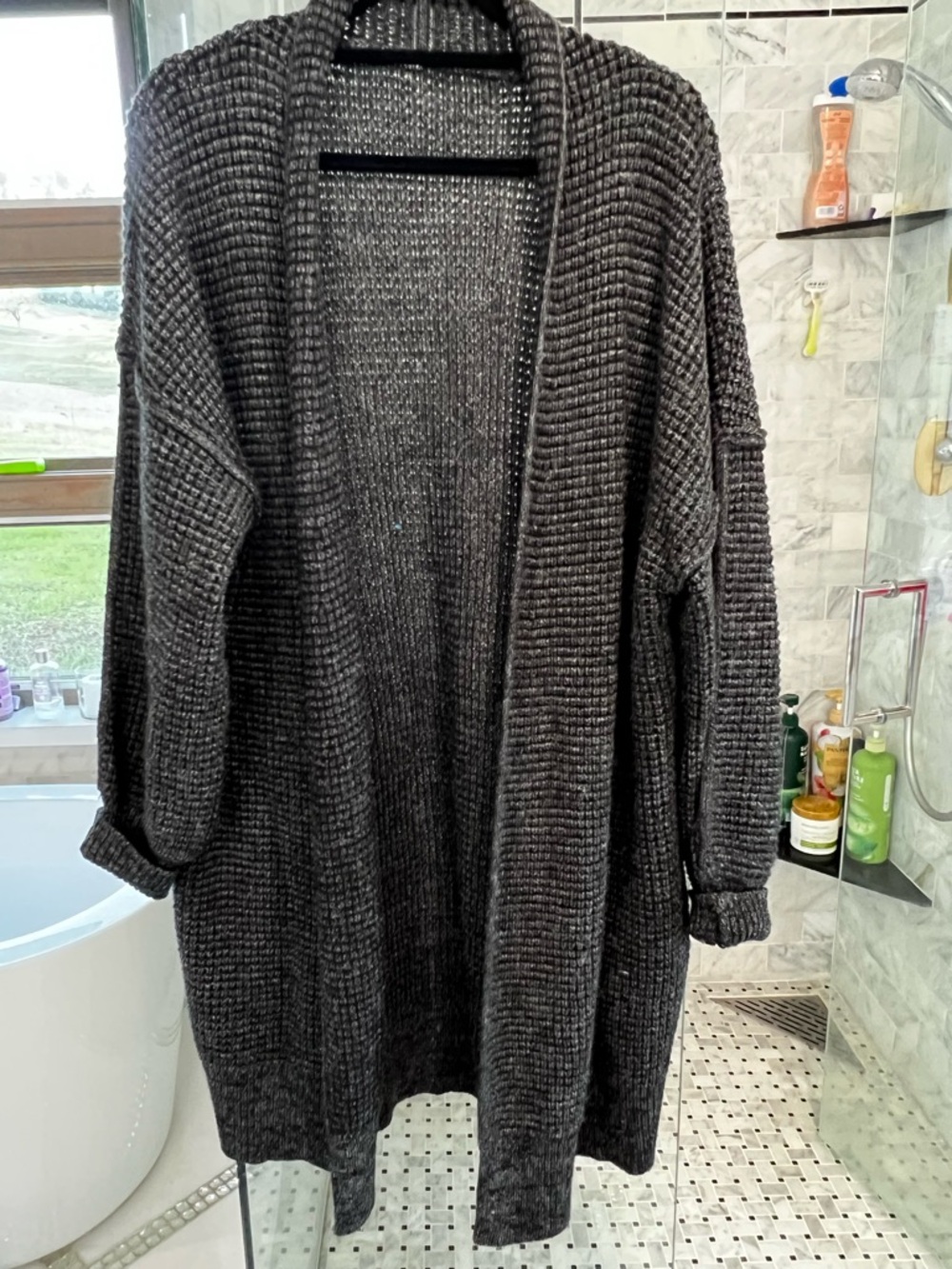 Amazon Charcoal Open-Front Waffle Knit Cardigan